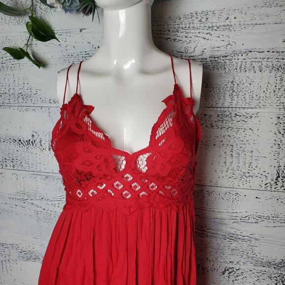 Free people Adella Maxi Bright Red Maxi Crochet Lace Dress Size Small - Picture 12 of 14